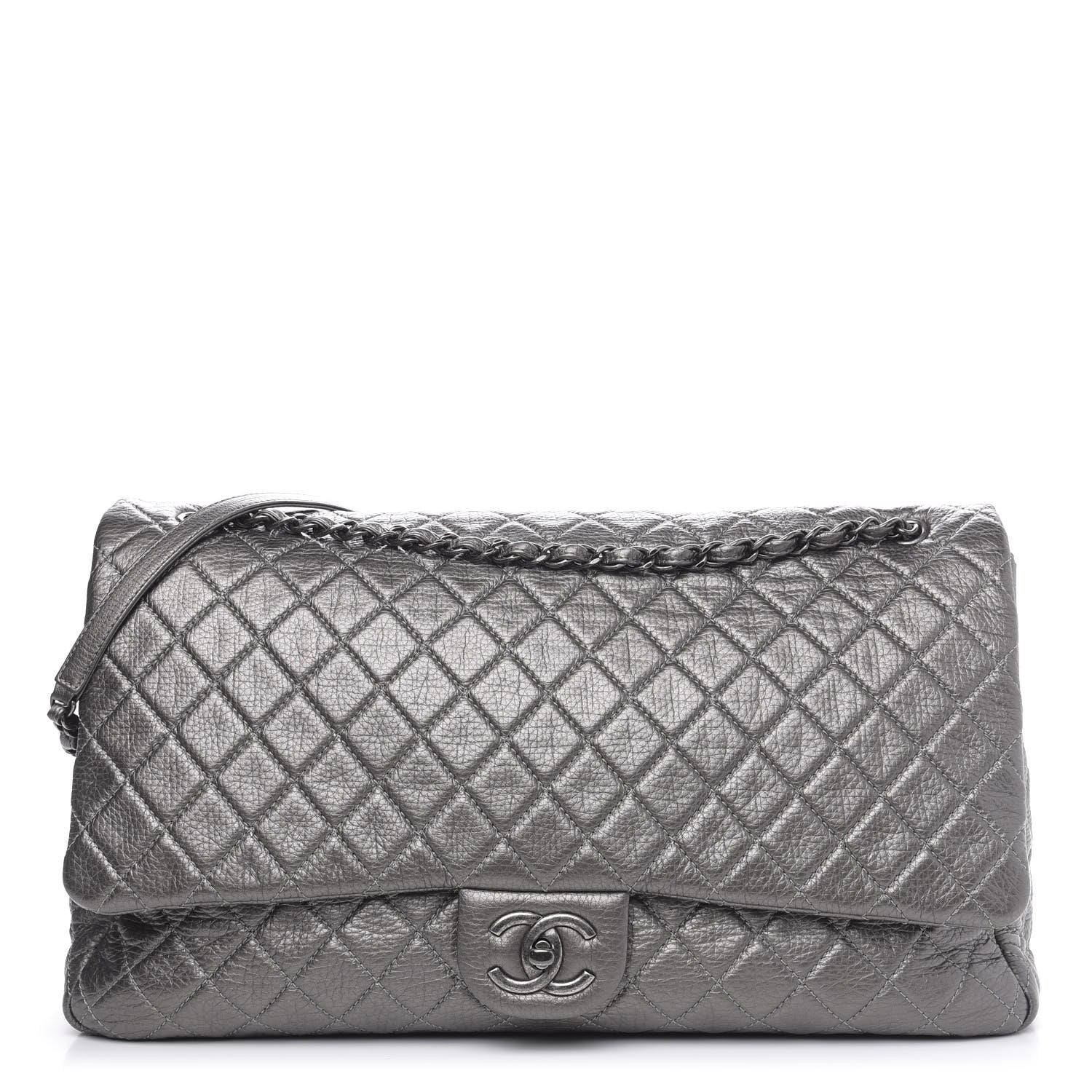Chanel Metallic Calfskin Quilted XXL Travel Flap Bag Dark Silver 1 of 10