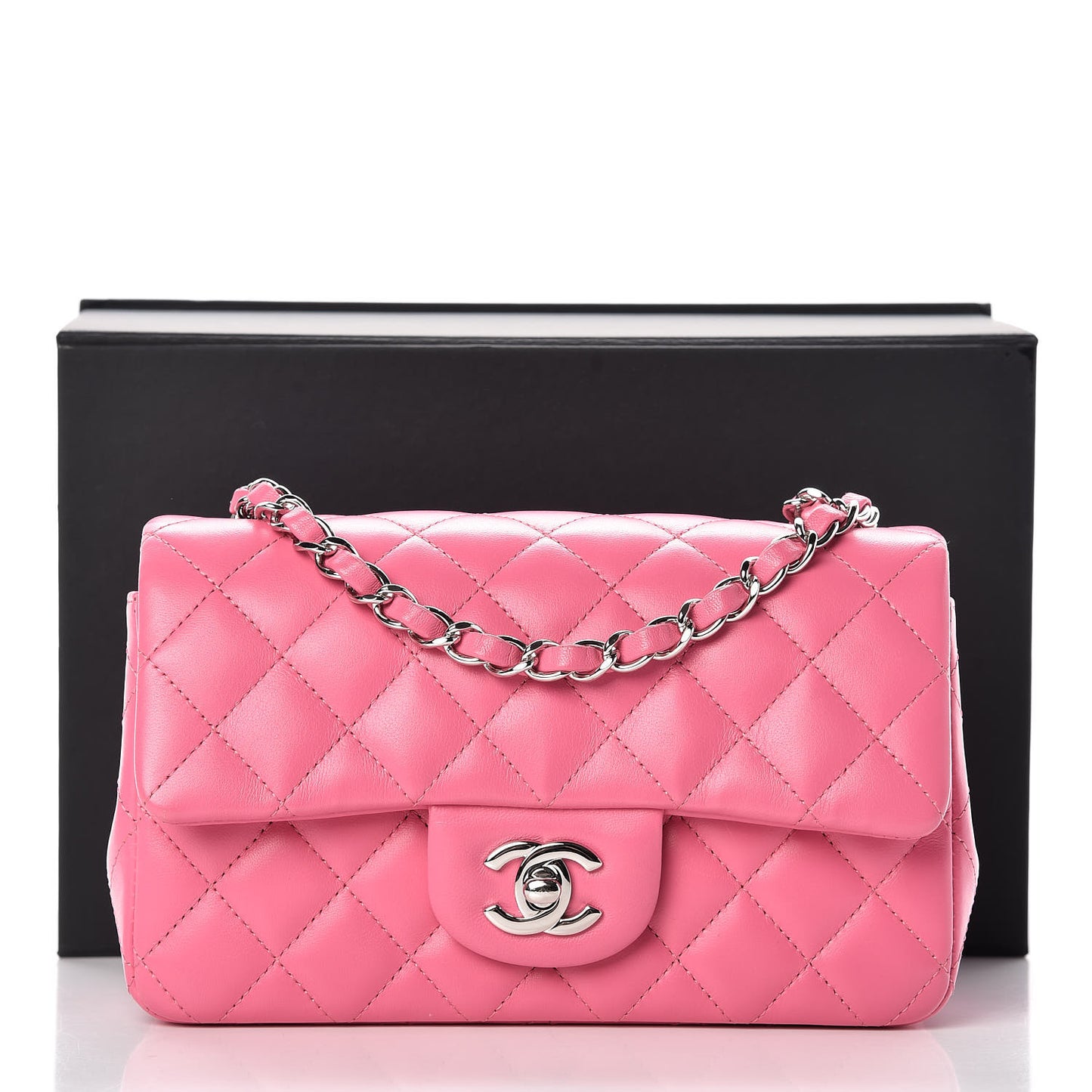 Lambskin Quilted Mini Rectangular Flap Pink