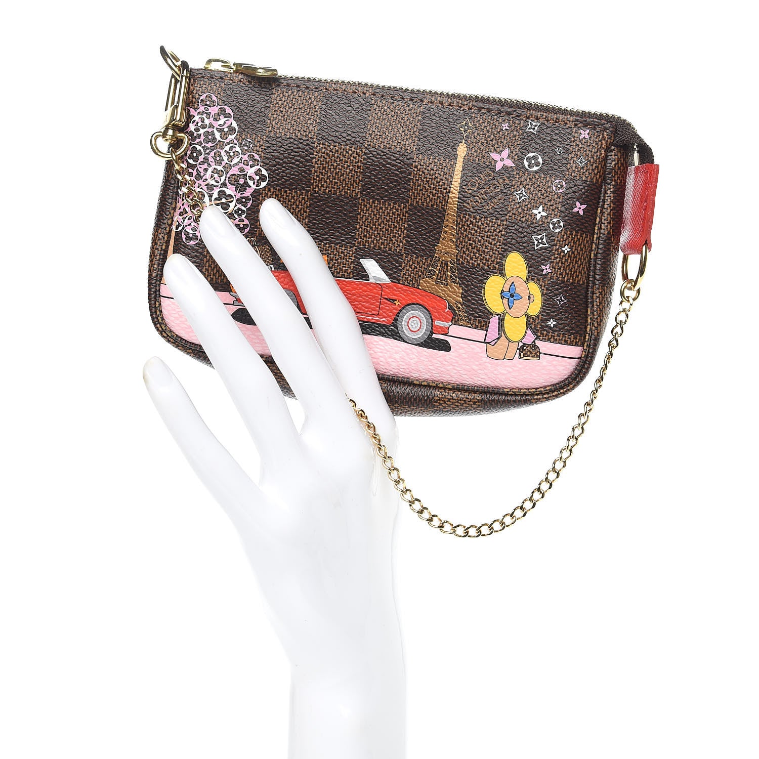 Louis Vuitton Damier Ebene 2019 Christmas Animation Mini Pochette Accessories Red 2 of 7