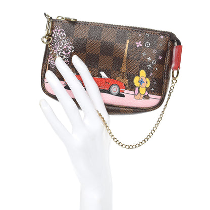 Louis Vuitton Damier Ebene 2019 Christmas Animation Mini Pochette Accessories Red 2 of 7