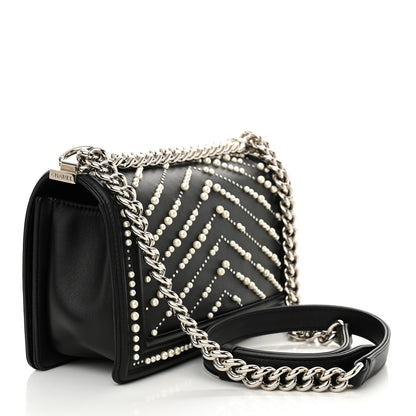Chanel Calfskin Pearl Chevron Medium Boy Flap Black 3 of 12