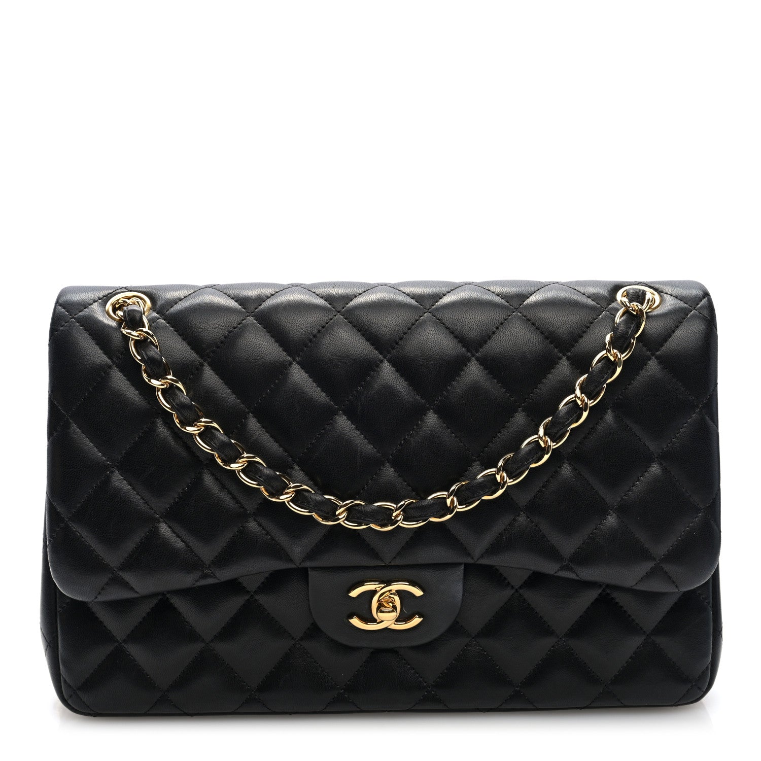 Chanel Lambskin Quilted Jumbo Double Flap Black 1 of 10