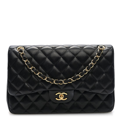 Chanel Lambskin Quilted Jumbo Double Flap Black 1 of 10