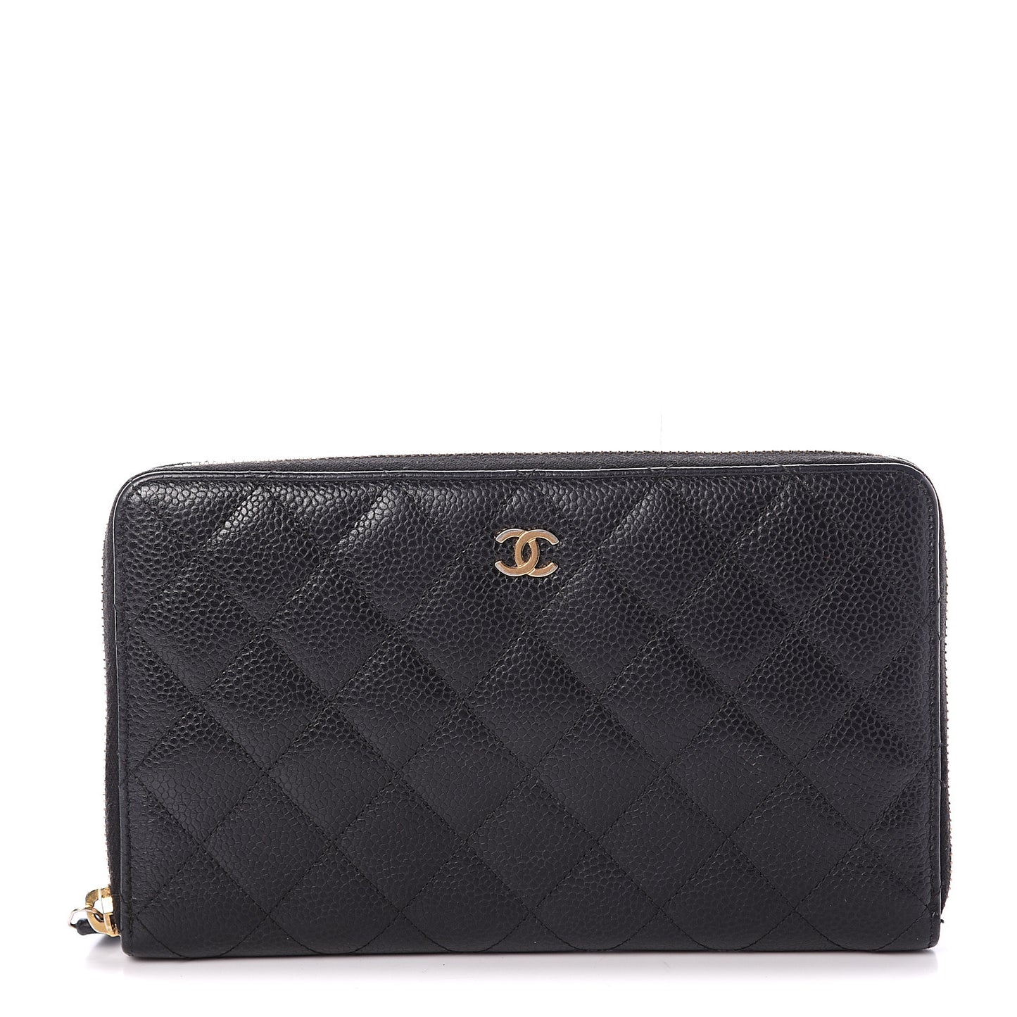 Caviar Quilted Large Zip Around Organizer Wallet Black