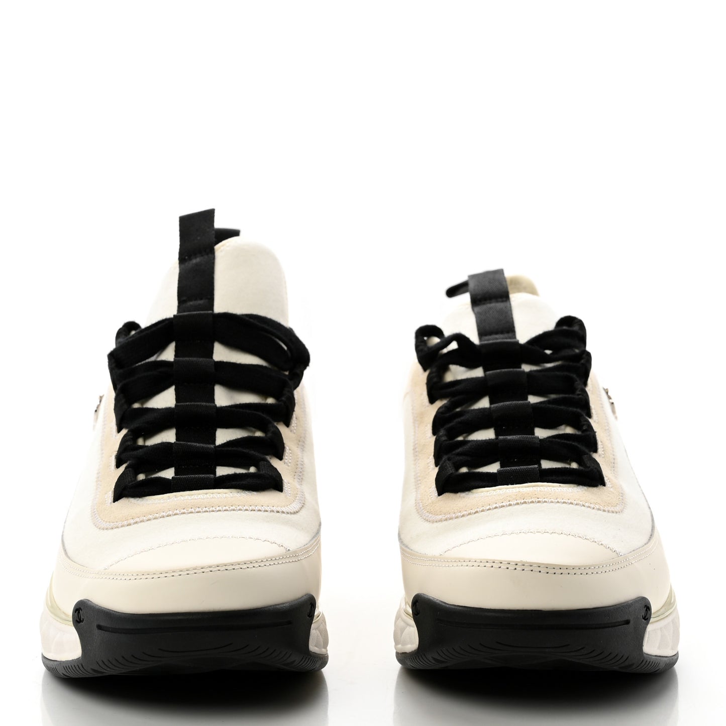 Velvet Calfskin Mixed Fibers Mens CC Sneakers 43 Ivory Black