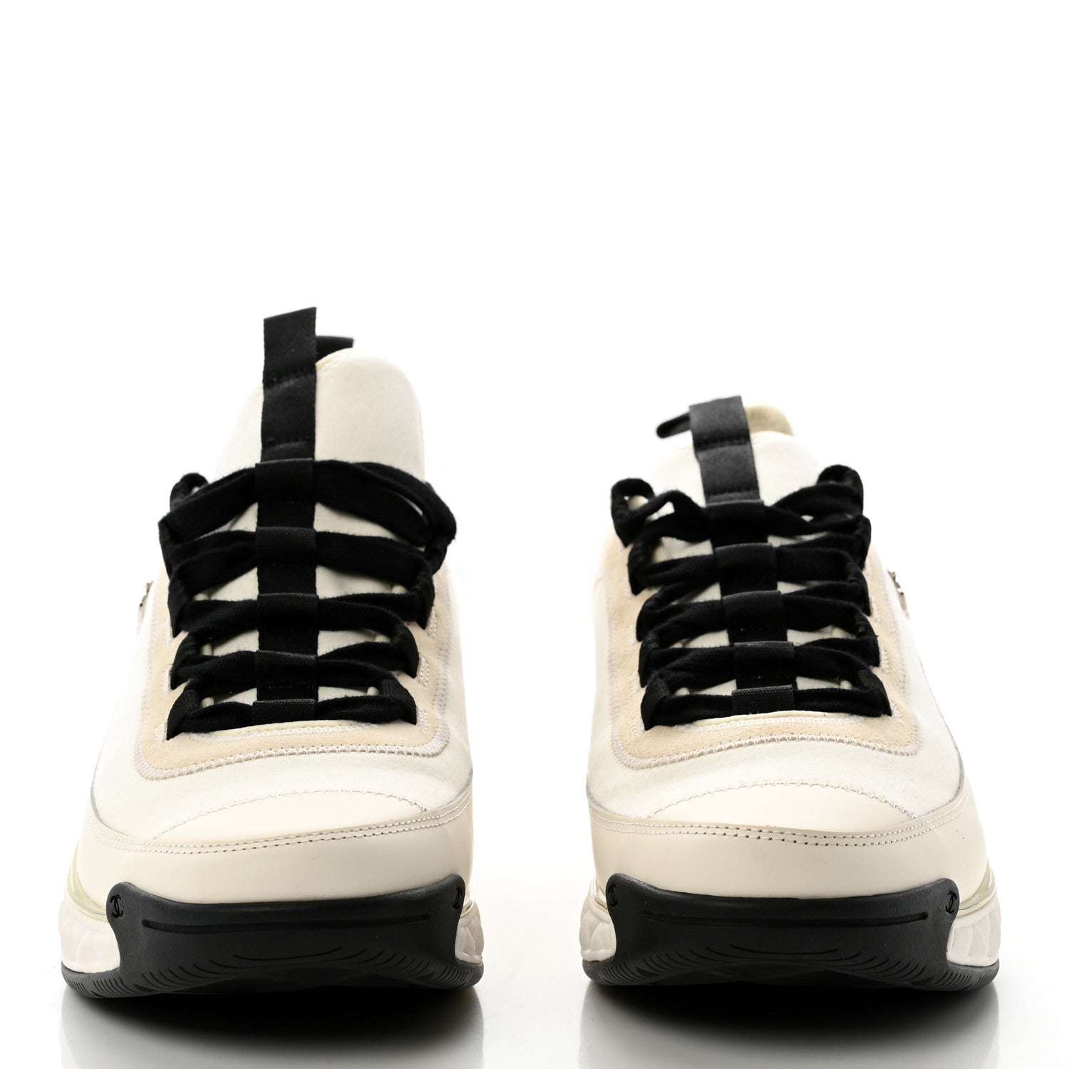 Chanel Velvet Calfskin Mixed Fibers Mens CC Sneakers 43 Ivory Black 2 of 10