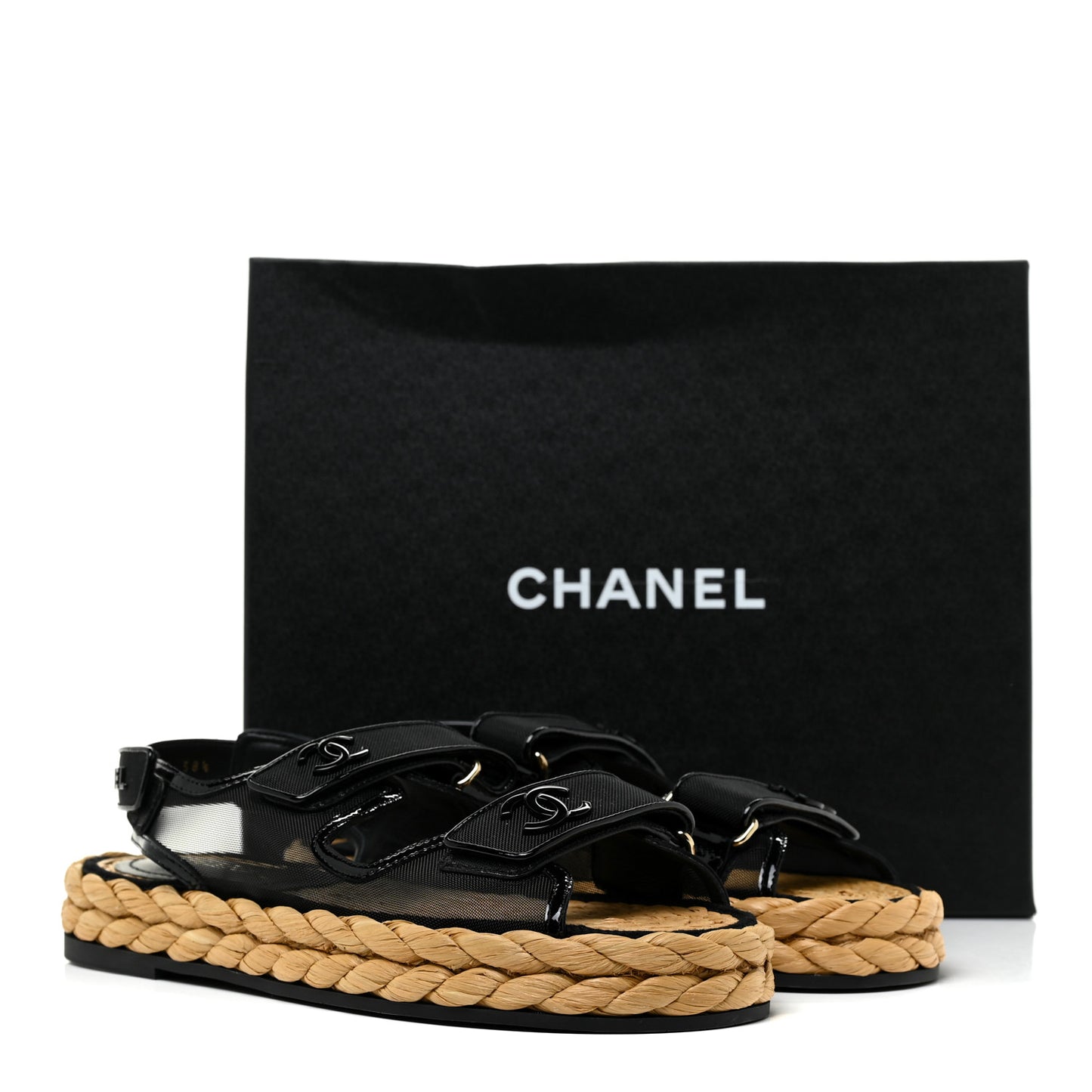 Mesh Patent Calfskin Velcro Dad Sandals 38.5 Black