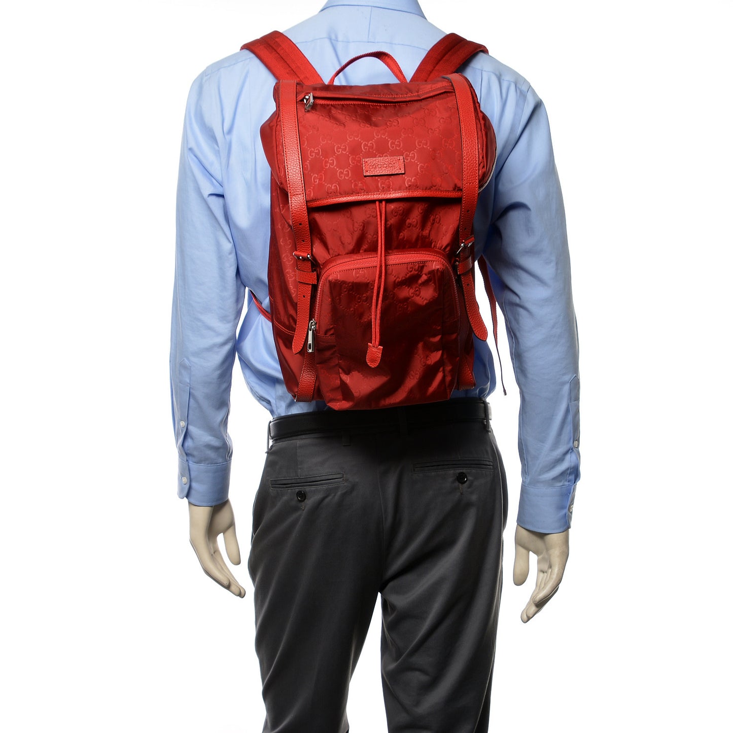 Nylon Monogram Dollar Calfskin Medium Light Double Buckle Backpack Vibrant Red