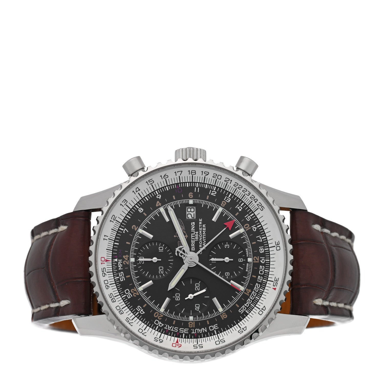 Breitling Stainless Steel Alligator 46mm Navitimer 1884 Limited Edition Chronograph Automatic Watch Black A24322 2 of 5