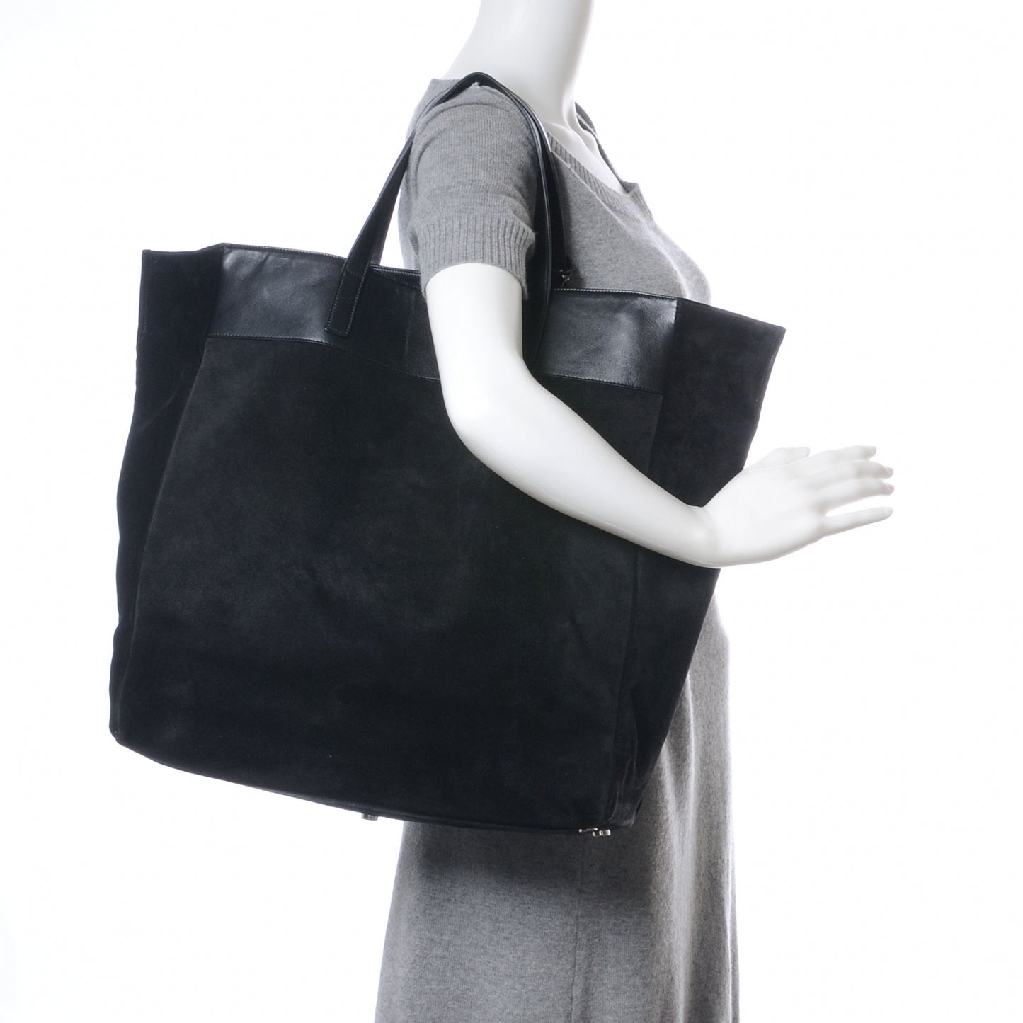 Suede Leather Reversible Shopper Tote Black