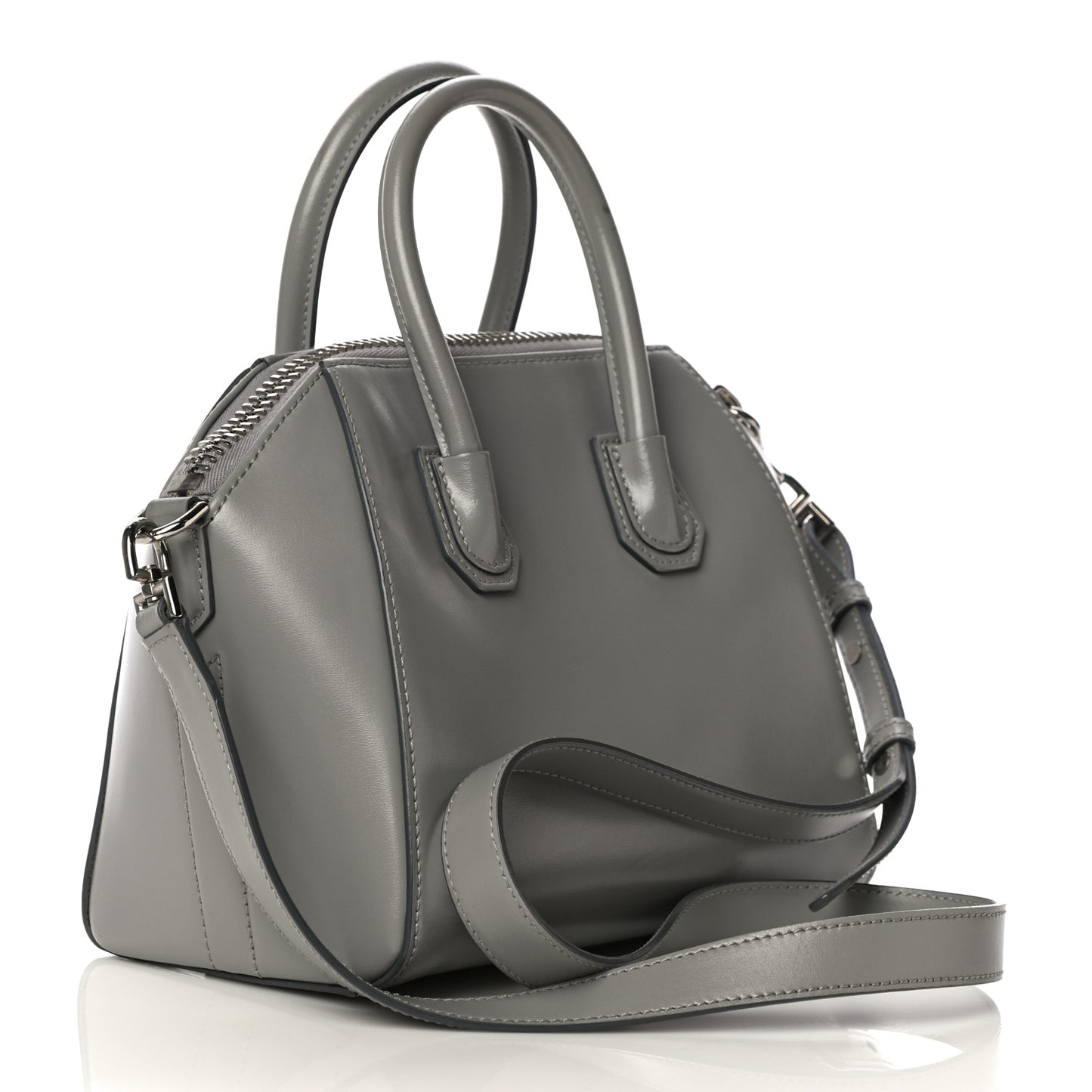 Shiny Lord Calfskin Mini Antigona Pearl Grey