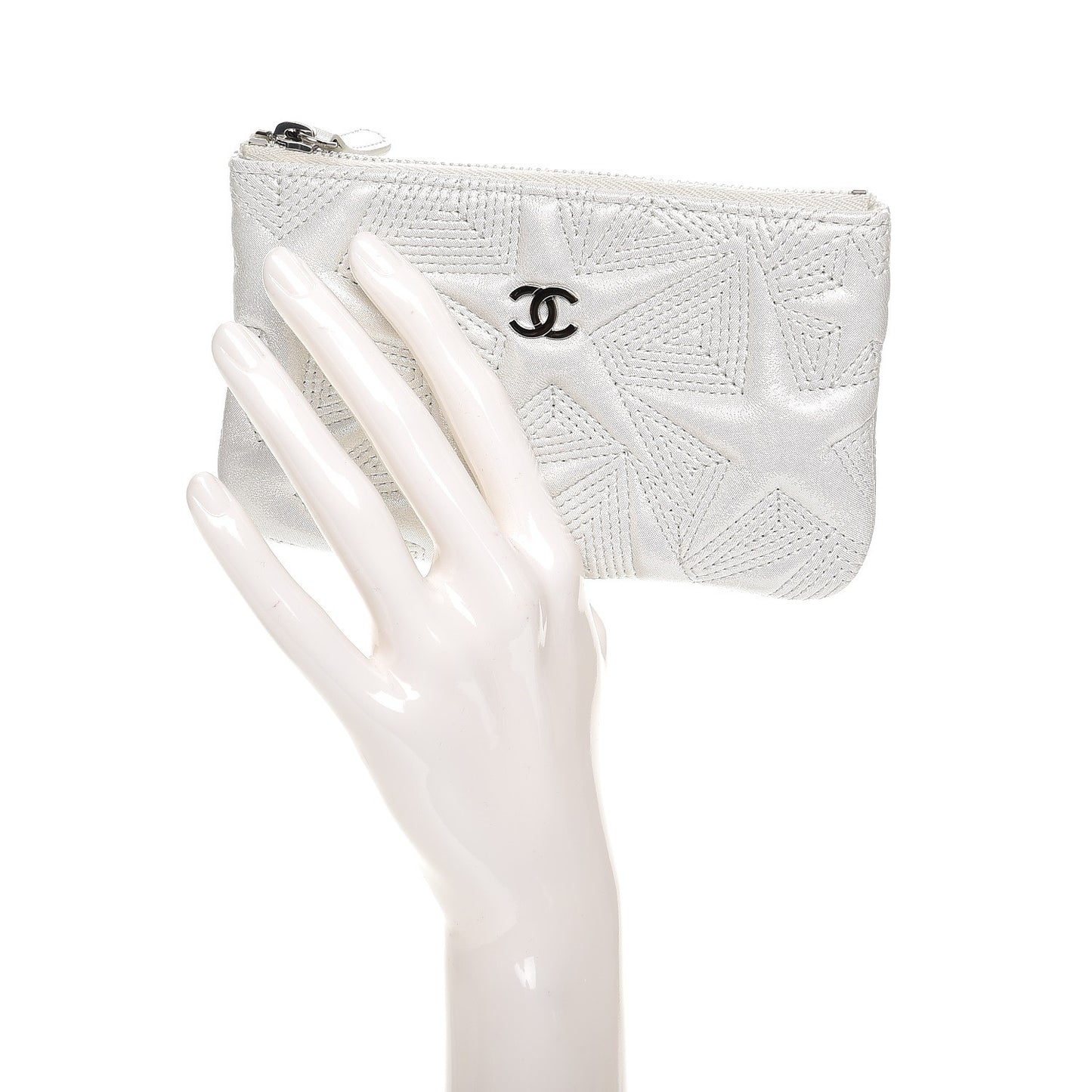 Metallic Lambskin Star Embossed Coin Purse Case Silver