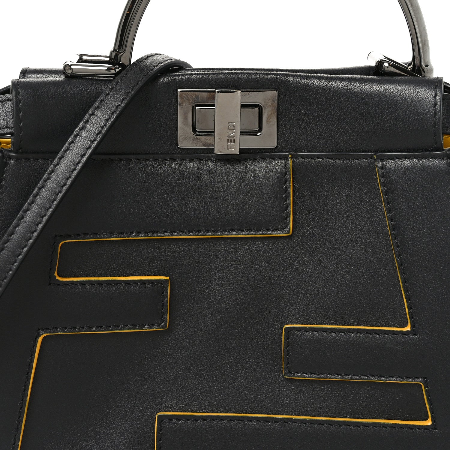Fendi Nappa FF Mini Peekaboo Iconic Satchel Black Sunflower 8 of 10