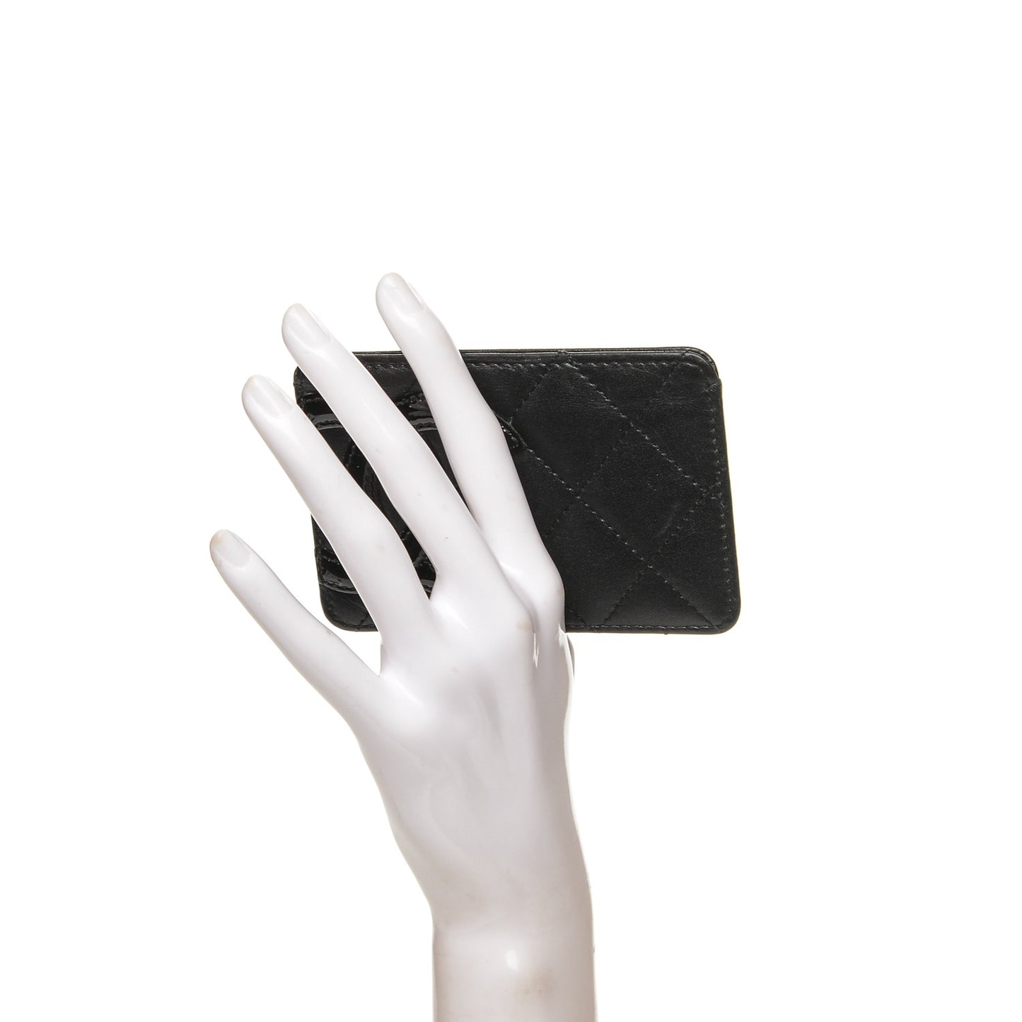 Calfskin Quilted Cambon Card Holder Black