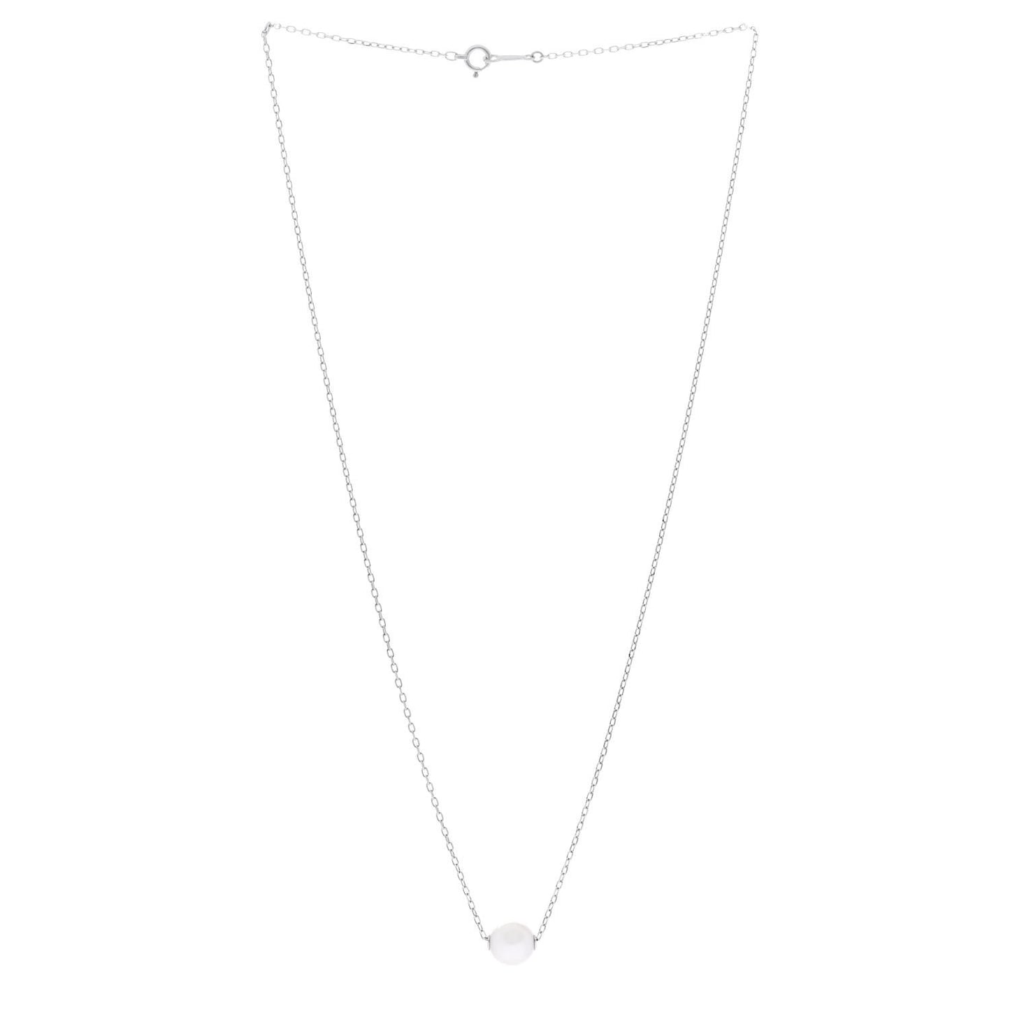 18K White Gold Akoya Cultured Pearl 8-8.5mm Single Pendant Necklace