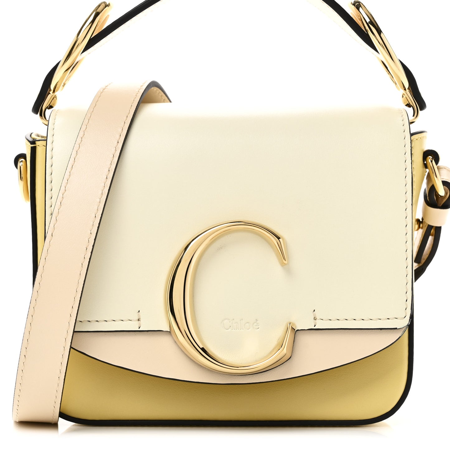 Calfskin Mini C Double Carry Yellow White Beige