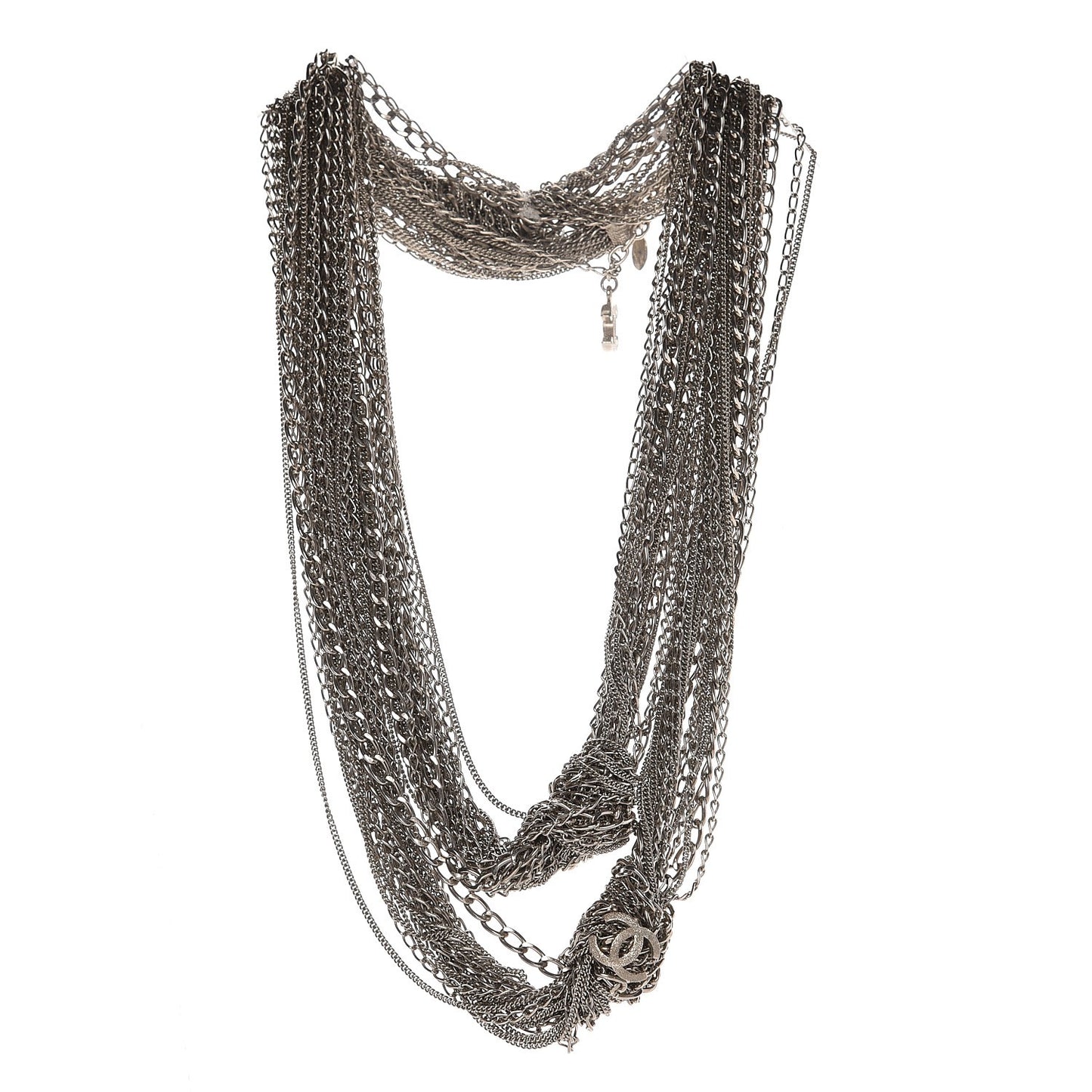 Multi Strand Chain CC Necklace Silver