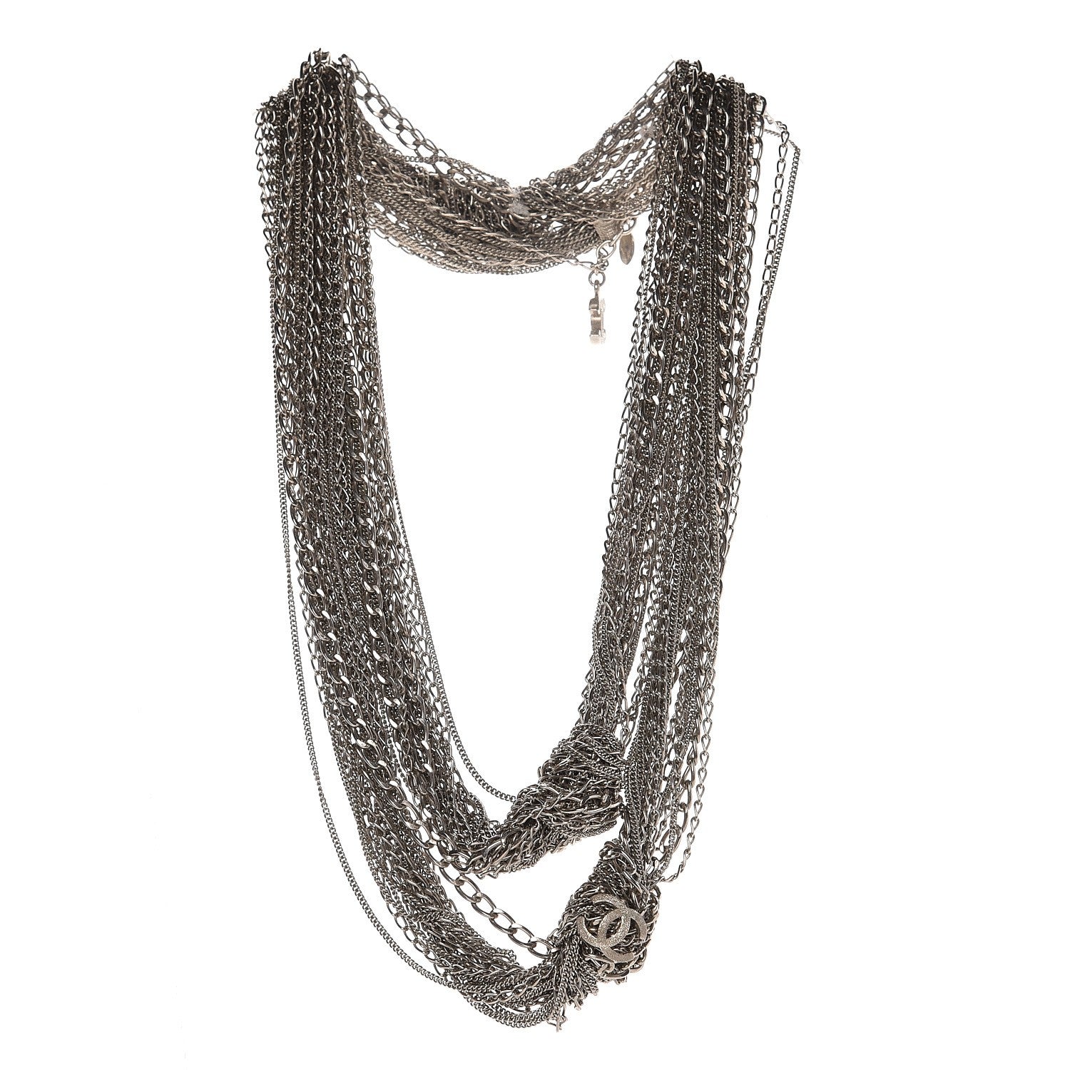 Chanel Multi Strand Chain CC Necklace Silver 3 of 5
