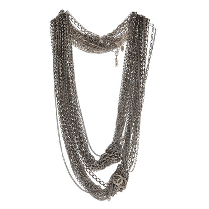 Chanel Multi Strand Chain CC Necklace Silver 3 of 5