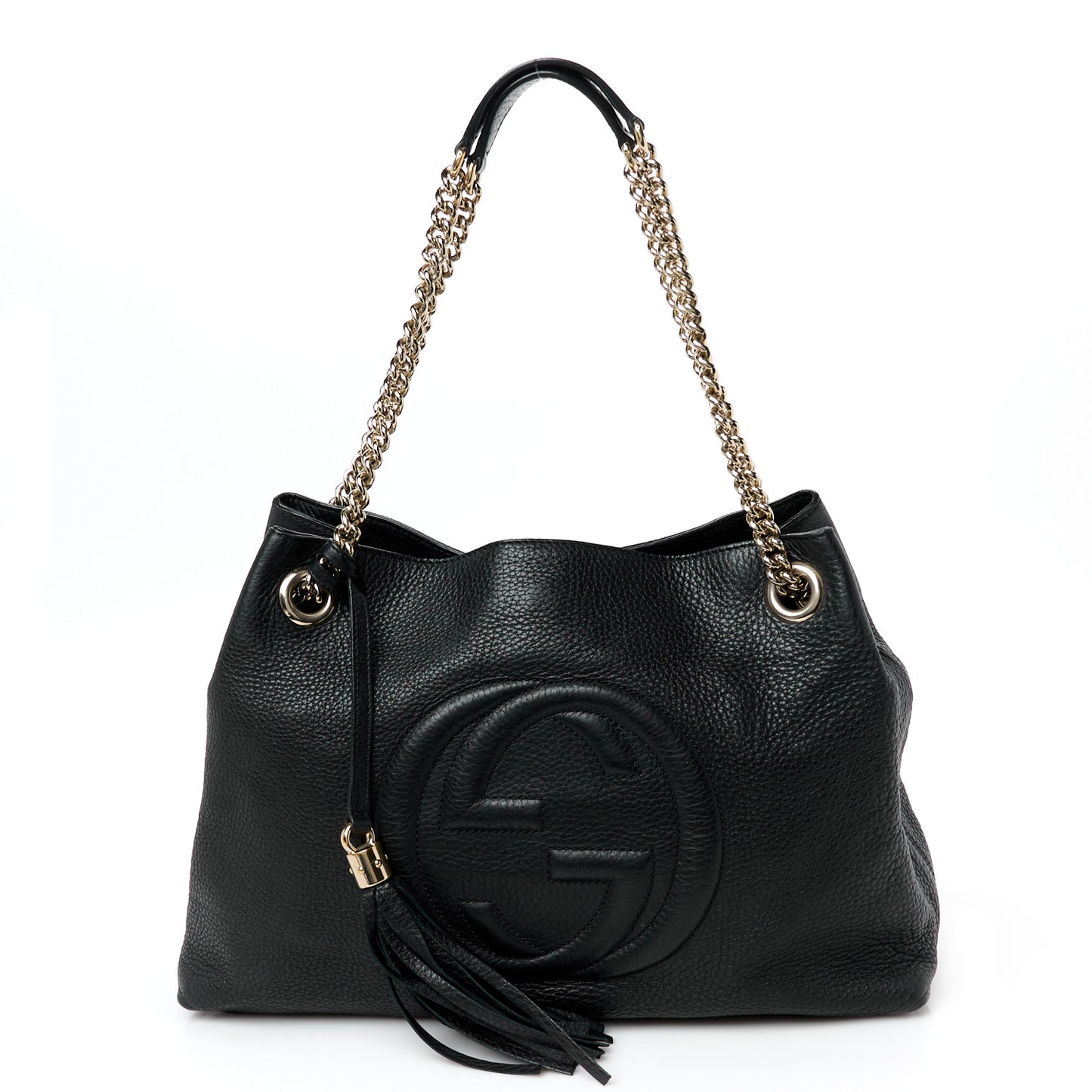 Pebbled Calfskin Medium Soho Chain Shoulder Bag Black