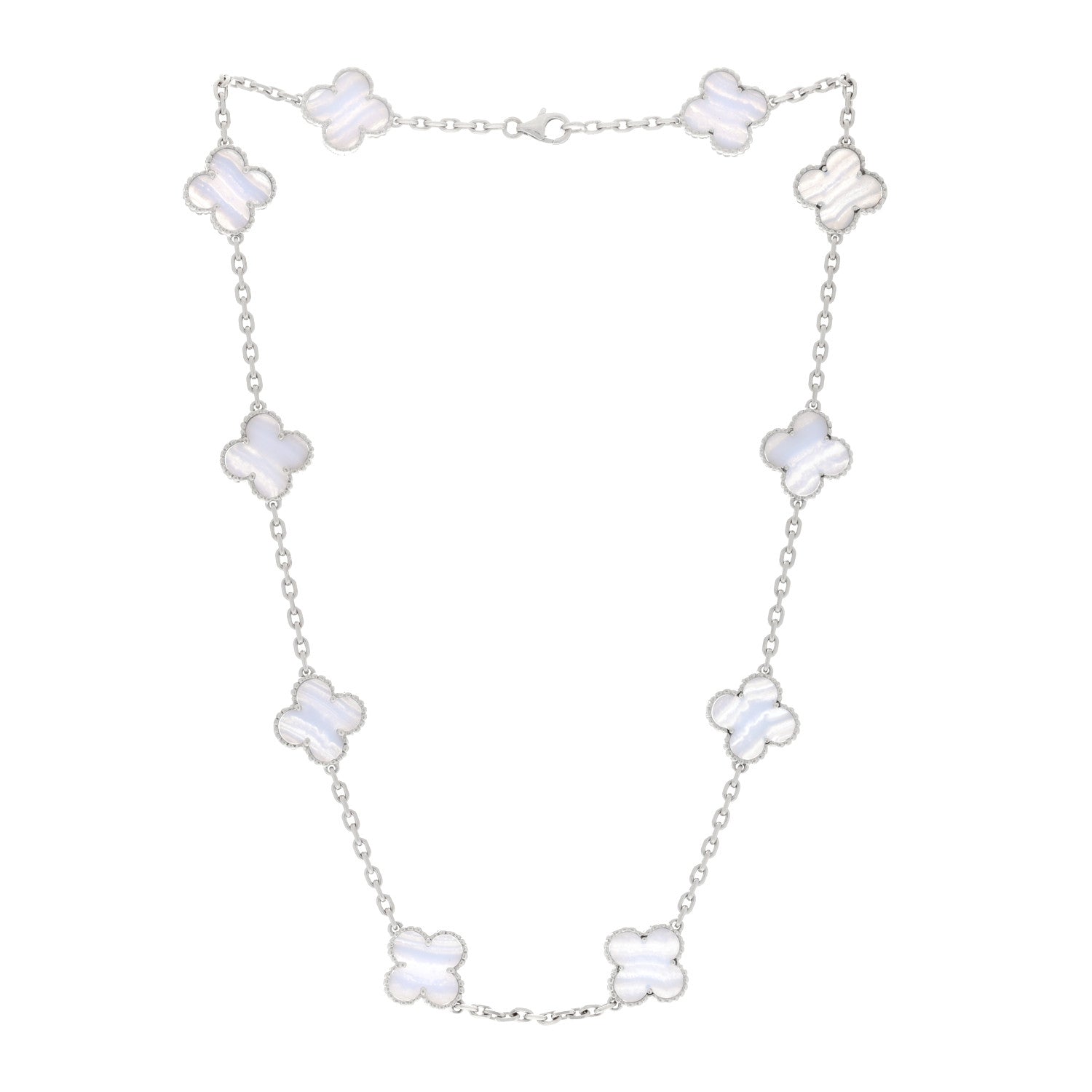 Van Cleef & Arpels 18K White Gold Chalcedony 10 Motifs Vintage Alhambra Necklace 2 of 3