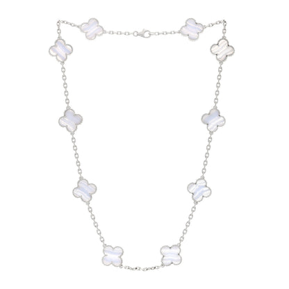 Van Cleef & Arpels 18K White Gold Chalcedony 10 Motifs Vintage Alhambra Necklace 2 of 3