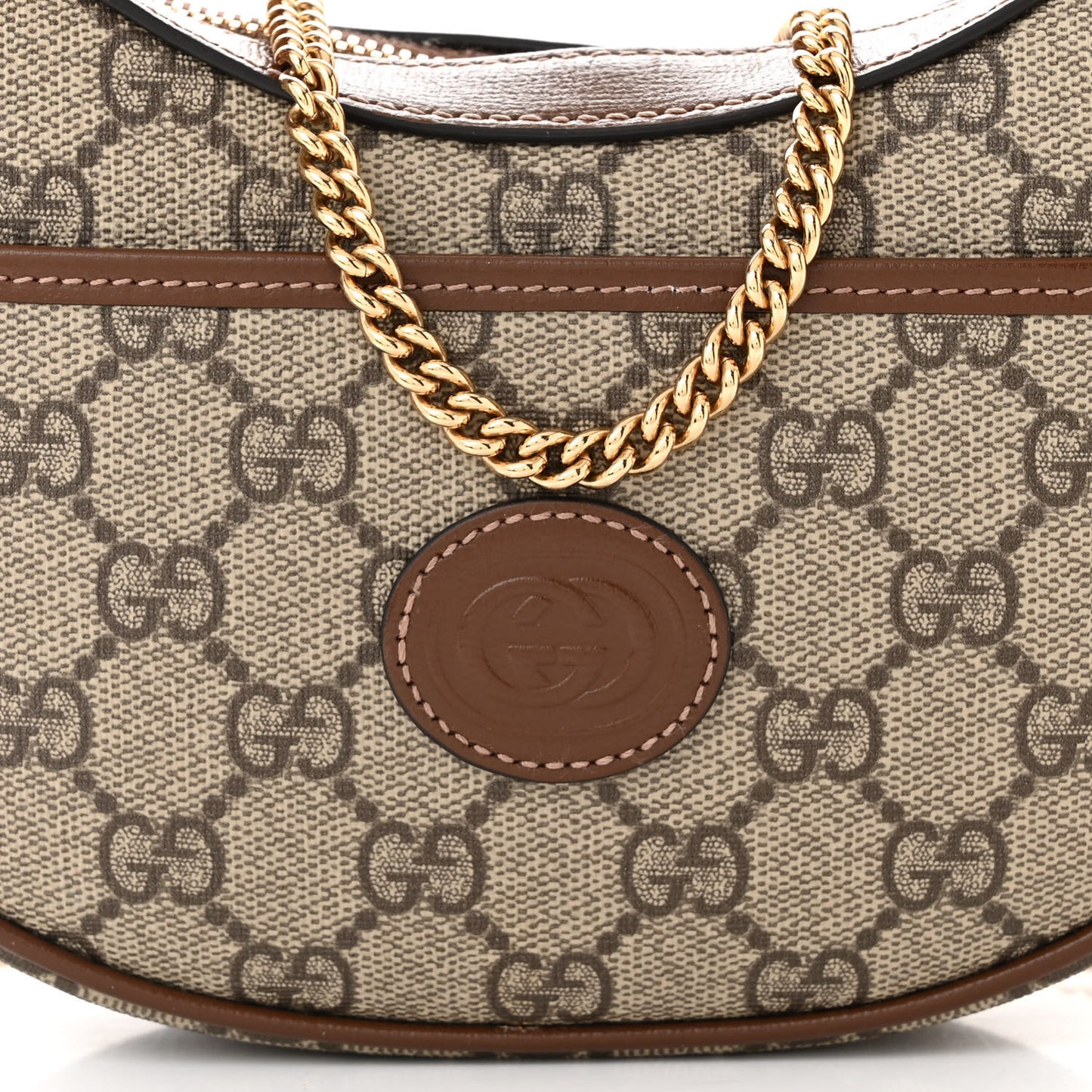 GG Supreme Monogram Azalea Calfskin Mini Retro Interlocking G Half Moon Bag Beige Ebony Brown Sugar