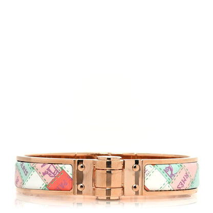 Hermes Enamel Printed Narrow Bolduc Au Carre Hinged Bracelet S Cassatta 1 of 5