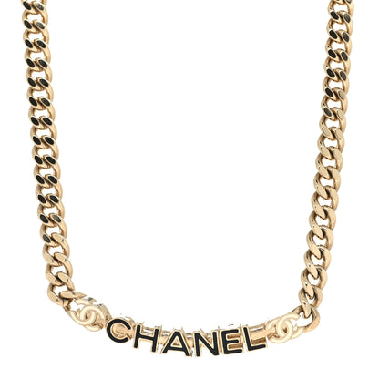 Chanel Enamel Metal Logo Choker Necklace Gold White Black 1 of 5