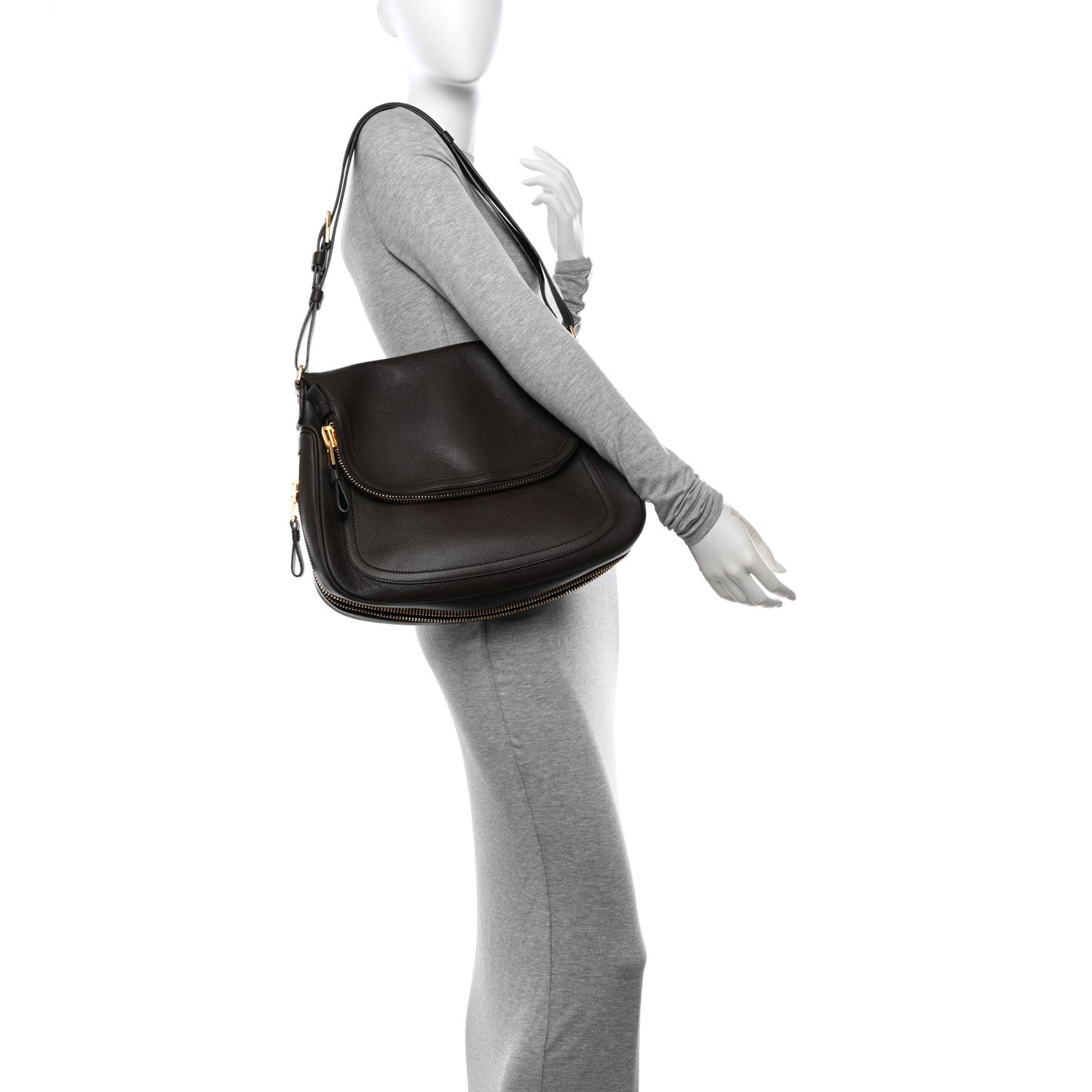 Grained Calfskin Large Jennifer Crossbody Bag Brown