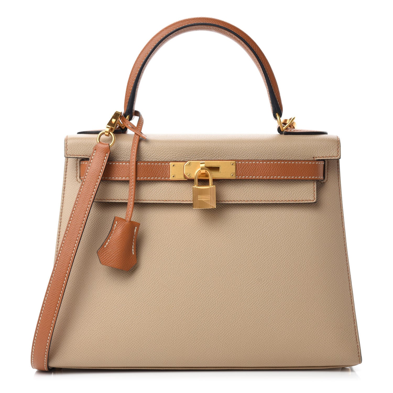 Hermes Epsom Bi-Color Horseshoe Kelly Sellier 28 Trench Gold 1 of 16