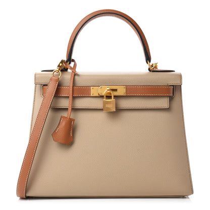 Hermes Epsom Bi-Color Horseshoe Kelly Sellier 28 Trench Gold 1 of 16
