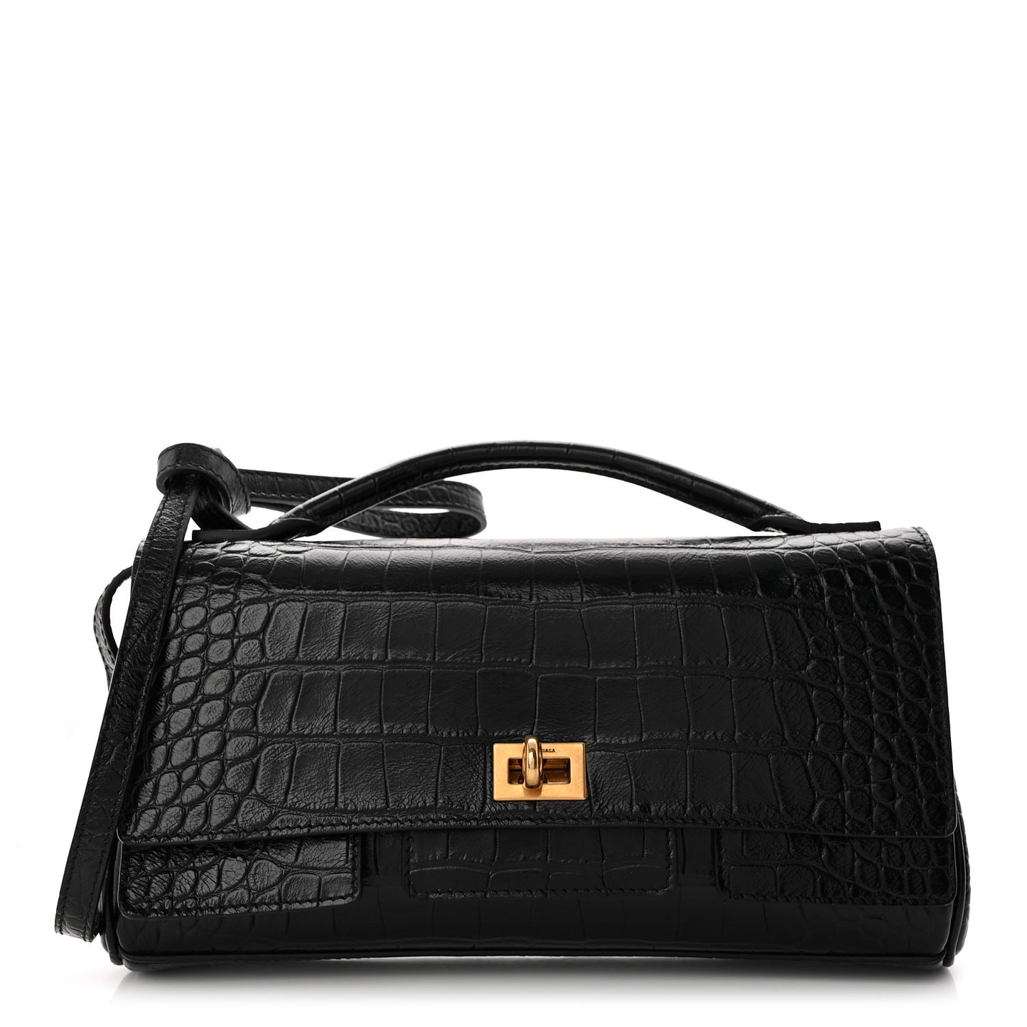 Crocodile Embossed Small Bel Air Clutch On Strap Black