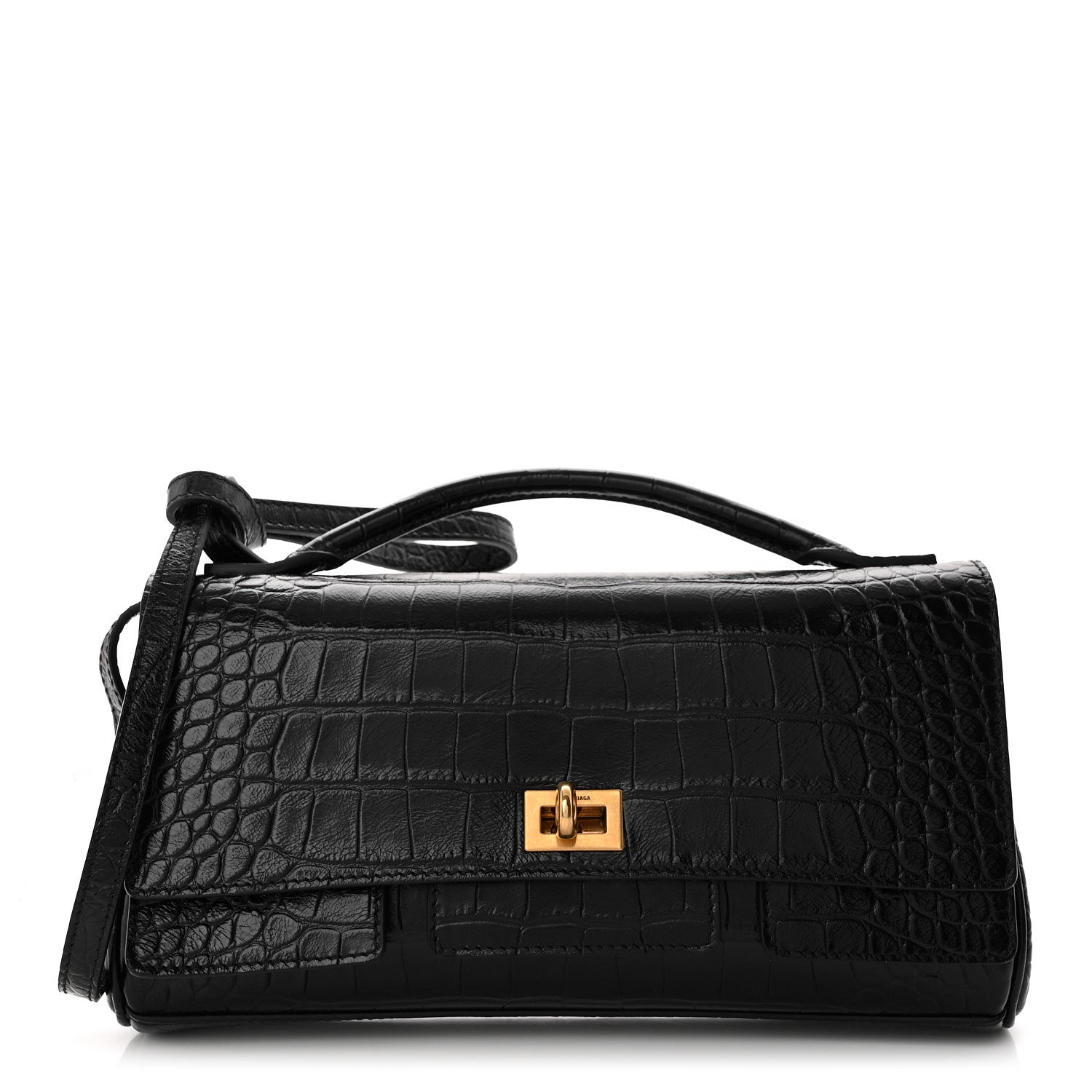 Balenciaga Crocodile Embossed Small Bel Air Clutch On Strap Black 1 of 9