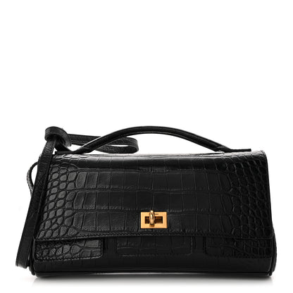Balenciaga Crocodile Embossed Small Bel Air Clutch On Strap Black 1 of 9