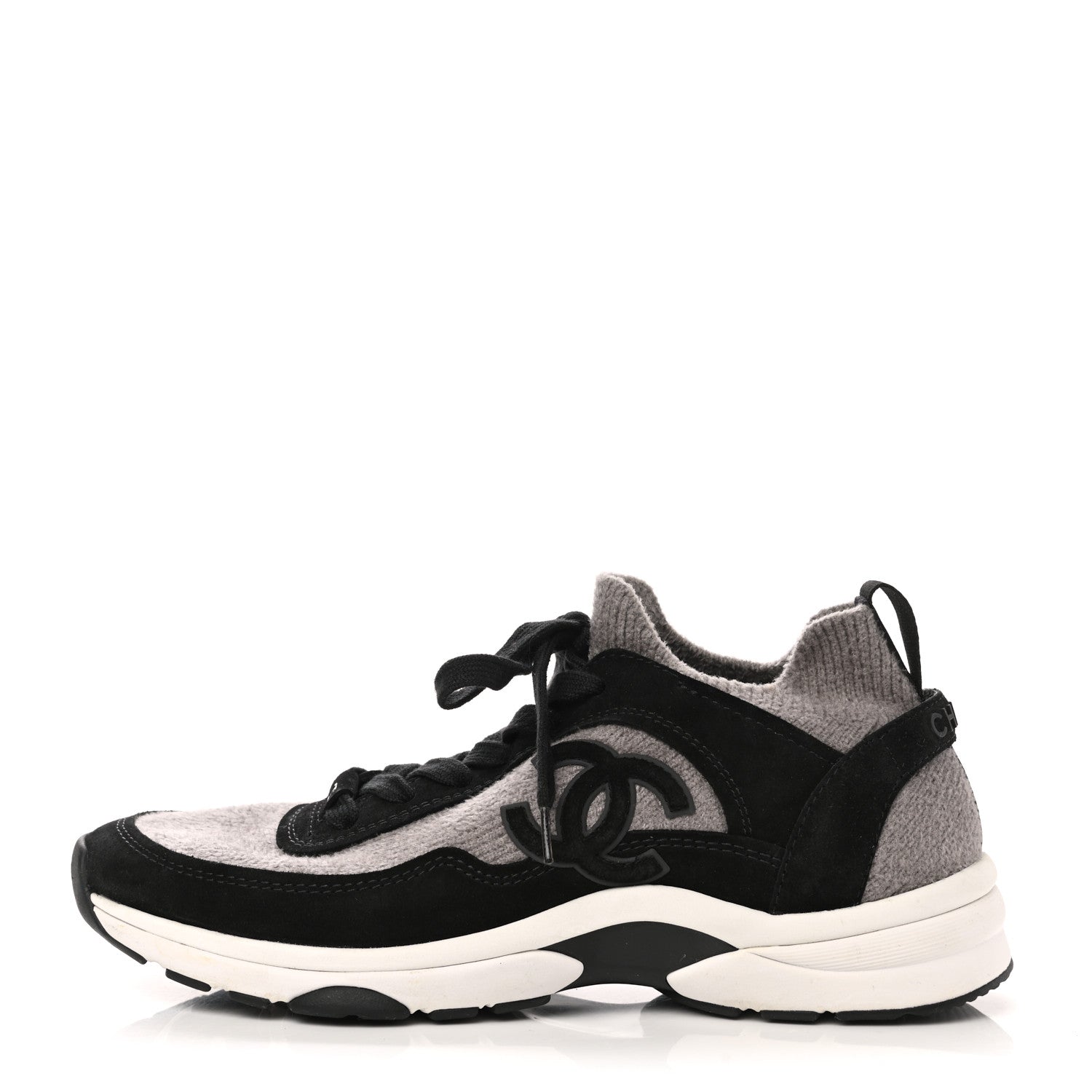 Chanel Fabric Suede Calfskin CC Sneakers 39 Grey Black 1 of 7
