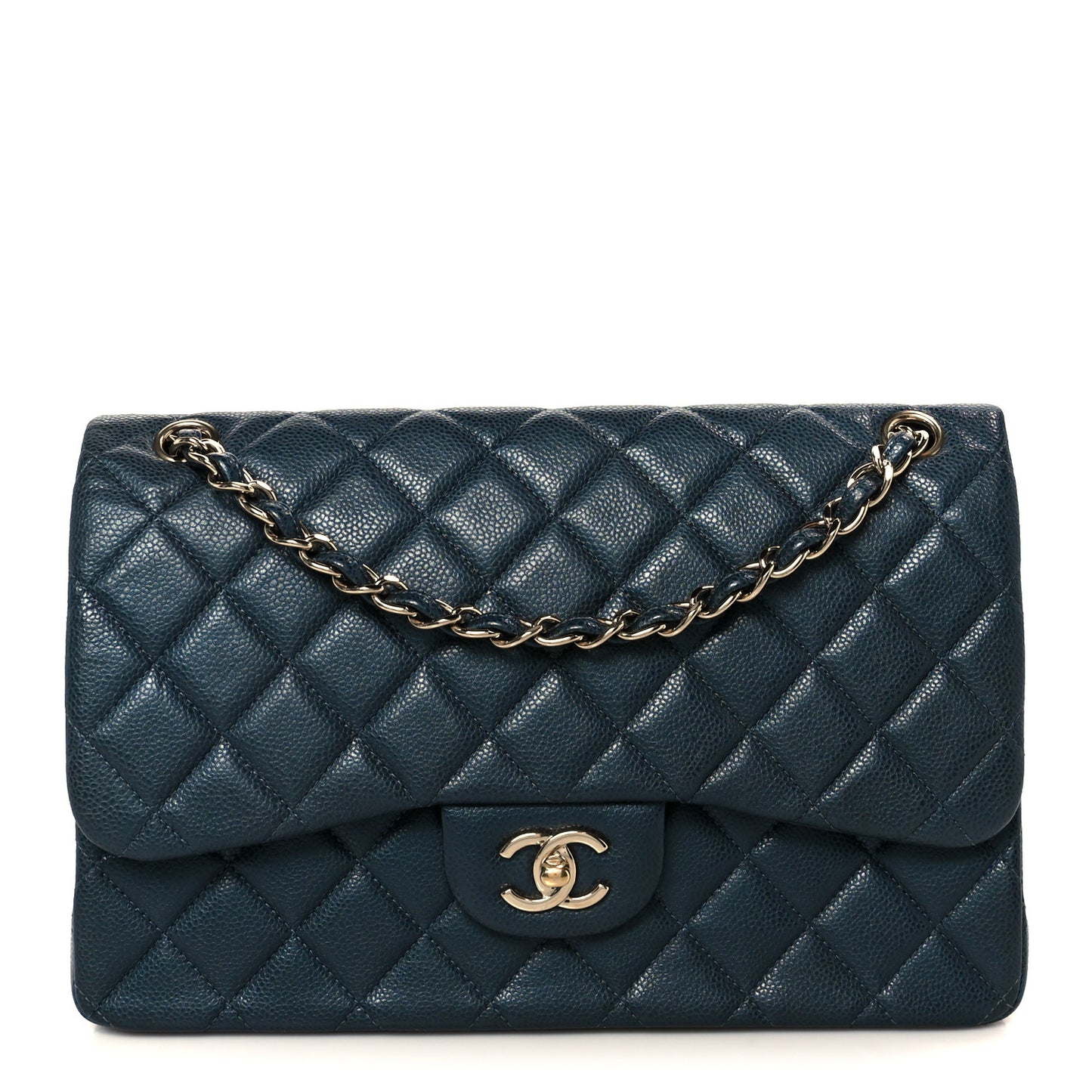 Metallic Caviar Quilted Jumbo Double Flap Dark Blue