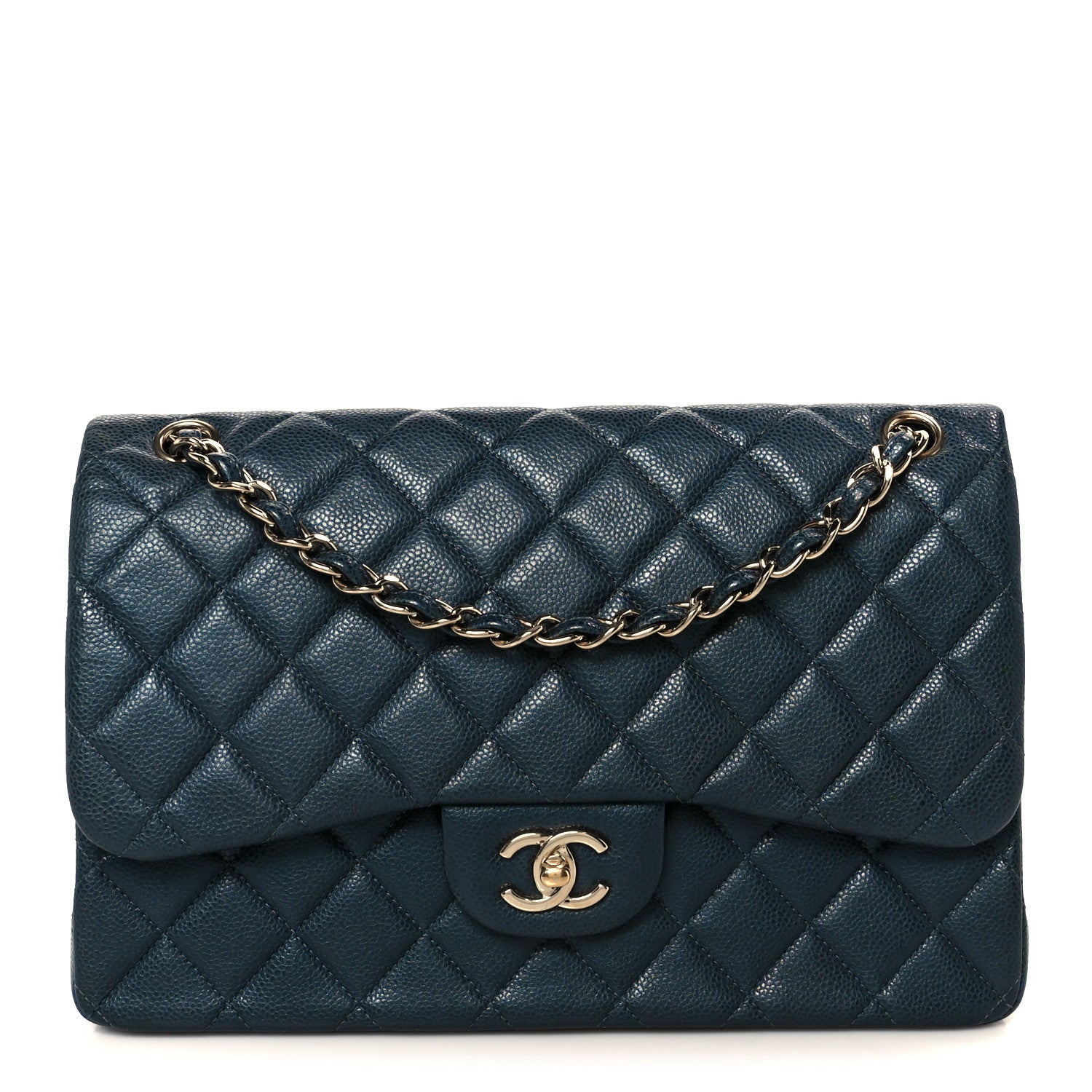Chanel Metallic Caviar Quilted Jumbo Double Flap Dark Blue 1 of 11