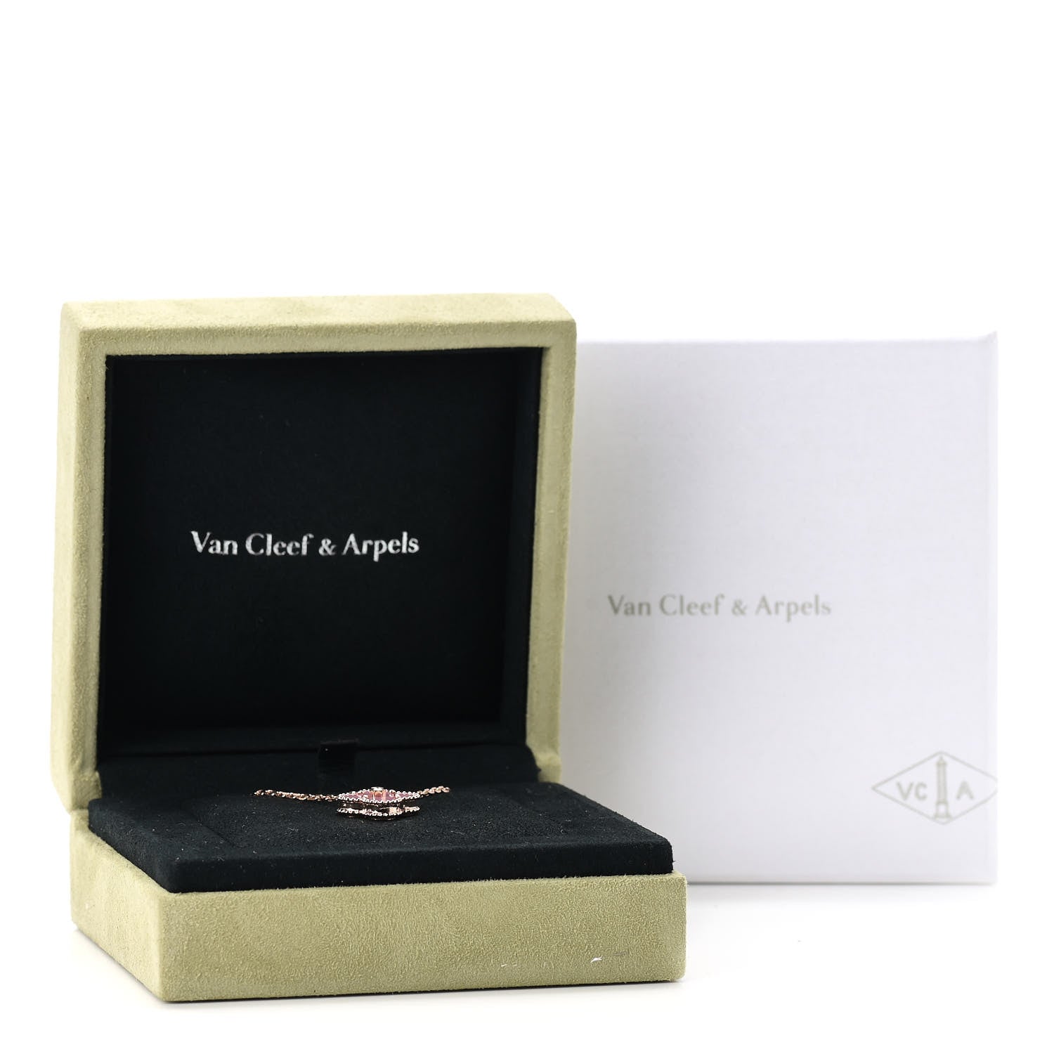 Van Cleef & Arpels 18K Rose Gold Diamond Rhodonite Vintage Alhambra Pendant Necklace 6 of 6