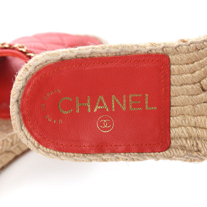 Chanel Lambskin Quilted CC Espadrille Slip On Sandals 37 Red 9 of 12