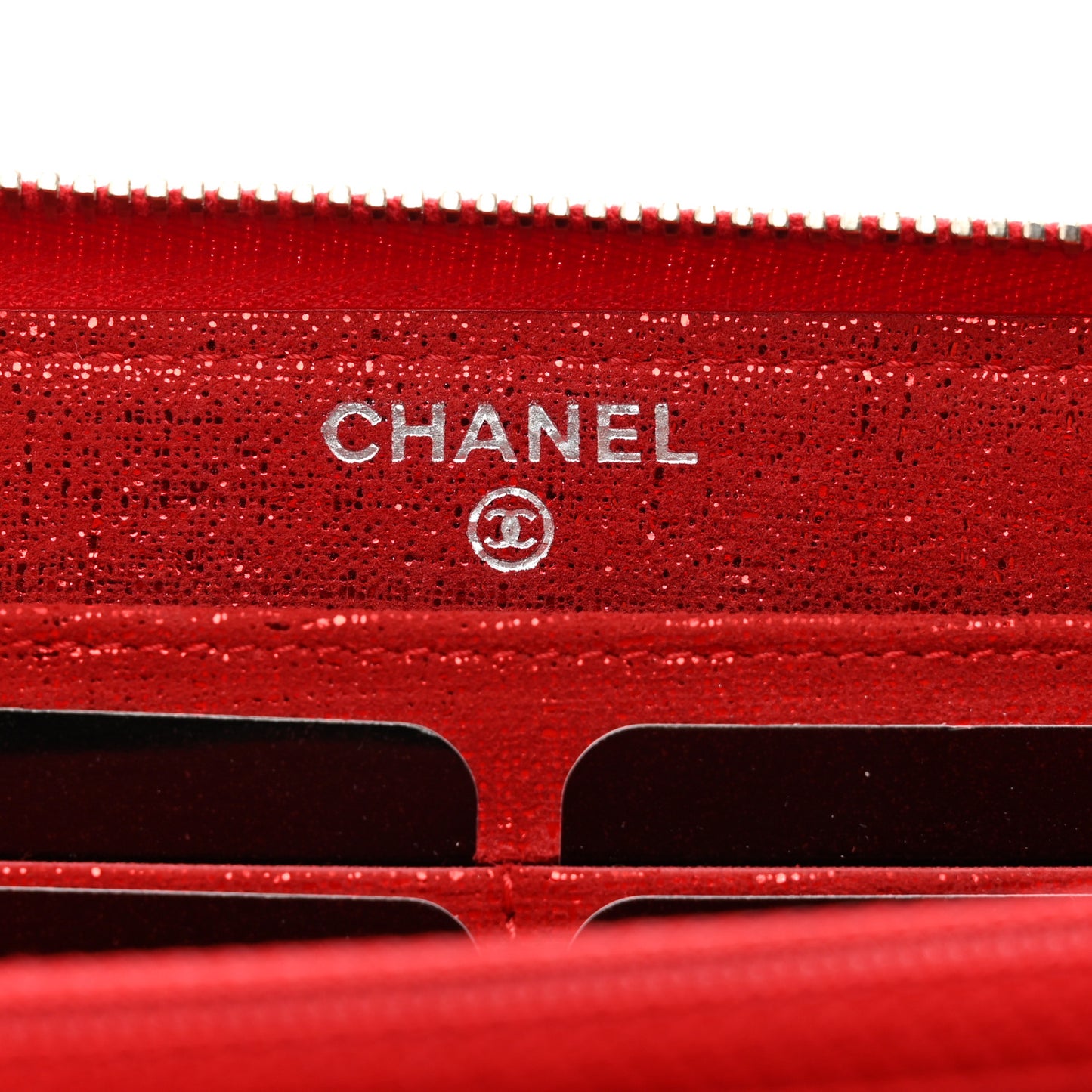 Metallic Iridescent Calfskin Quilted Large Gusset Zip Around Wallet Red