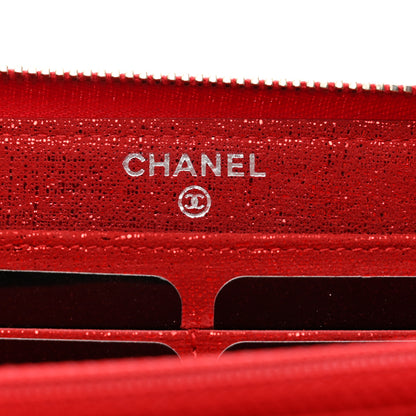 Chanel Metallic Iridescent Calfskin Quilted Large Gusset Zip Around Wallet Red 6 of 9
