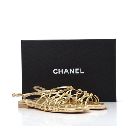 Chanel Laminated Lambskin CC Sandals 39.5 Gold 30 of 30