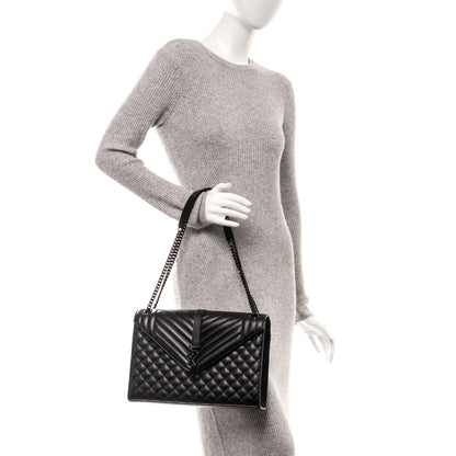 Saint Laurent Grain De Poudre Textured Mixed Matelasse Large Triquilt Monogram Monochrome Satchel Black 2 of 9