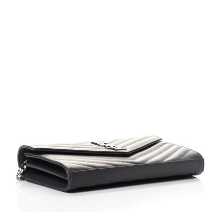 Saint Laurent Grain De Poudre Matelasse Chevron Monogram Chain Wallet Storm 3 of 4