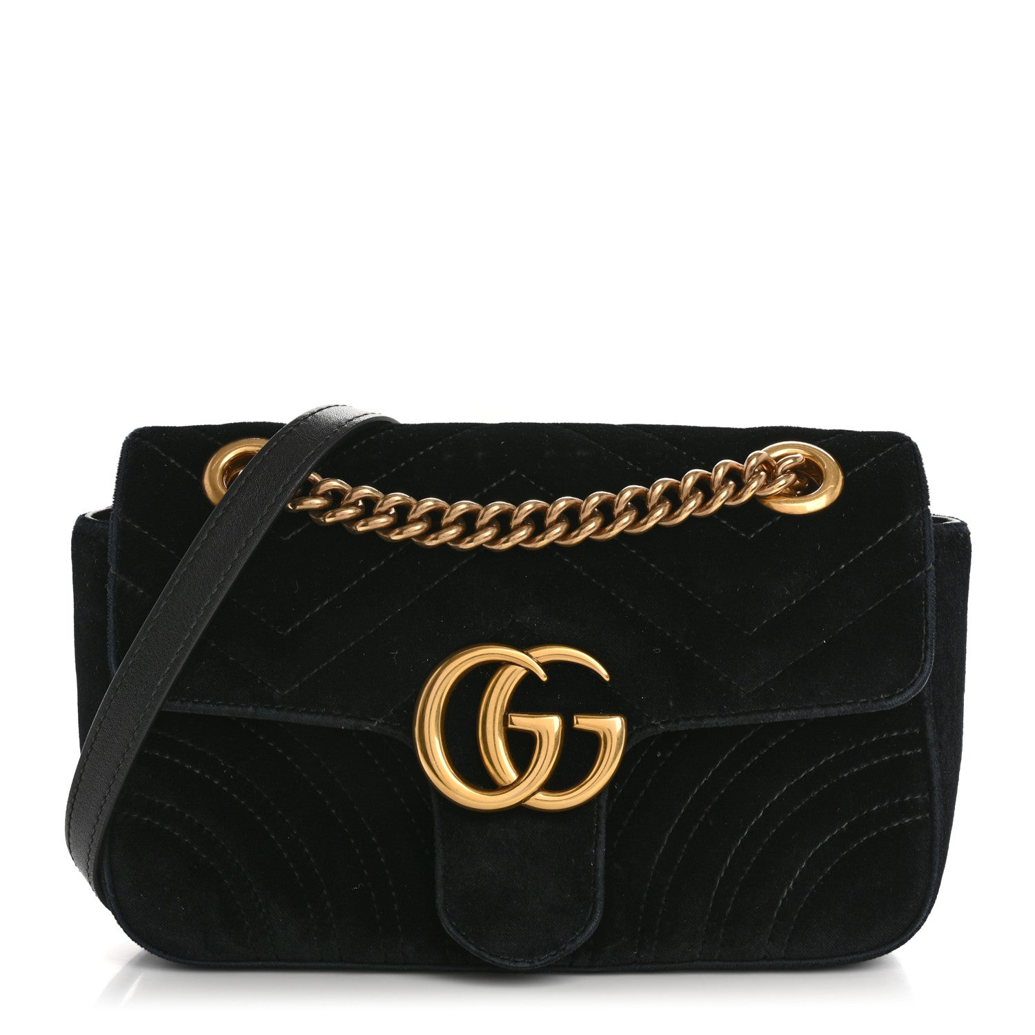 Gucci Velvet Matelasse Mini GG Marmont Shoulder Bag Black 1 of 14