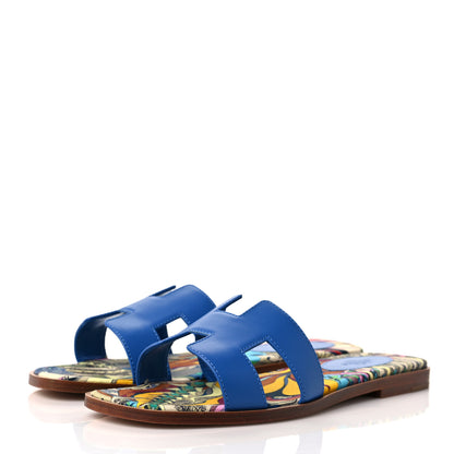 Hermes Calfskin Oran Sandals 37 Bleu Zanzibar 3 of 8