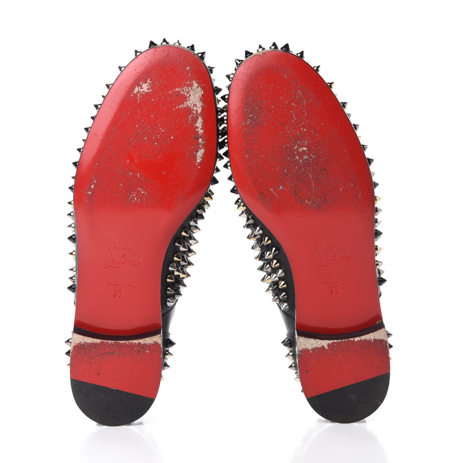 Christian Louboutin Calfskin Studded Womens Oxfords 38 Blackn Gold 5 of 11