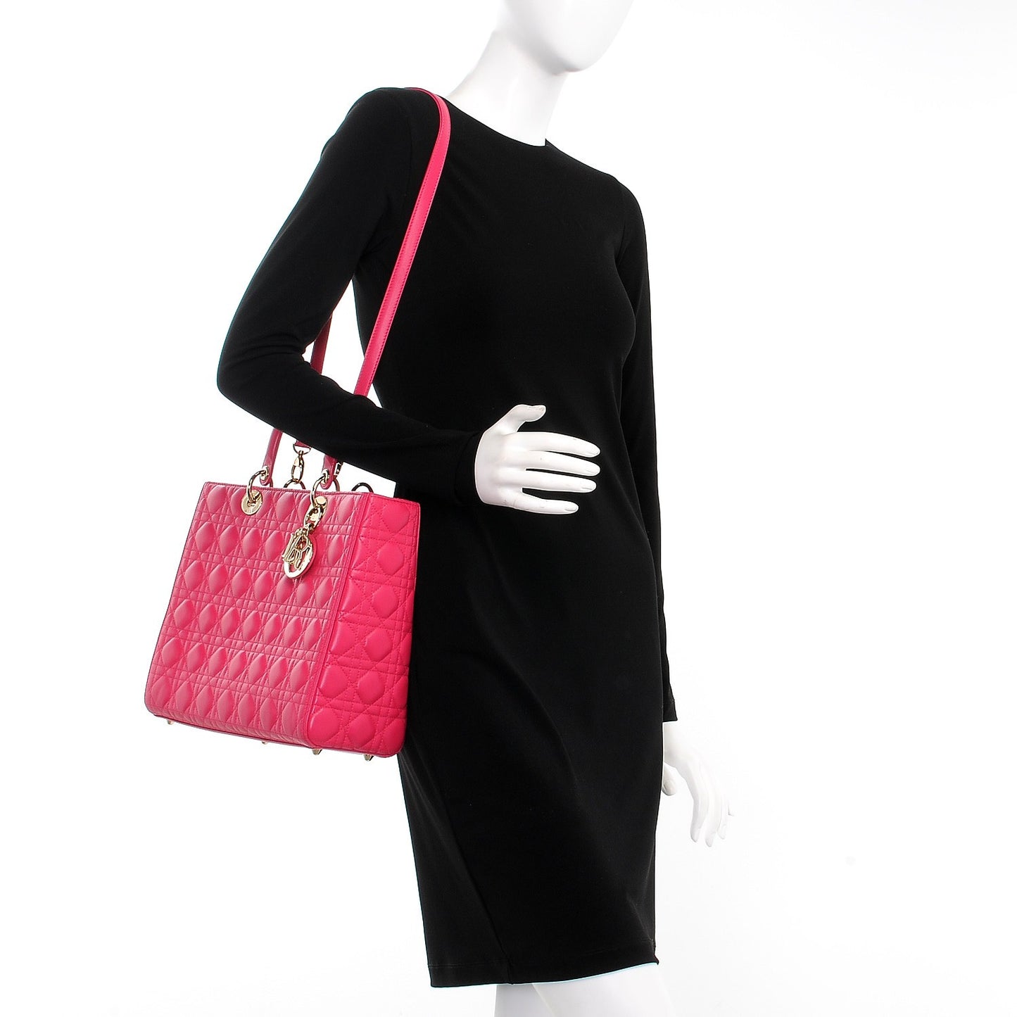 Lambskin Cannage Large Lady Dior Fuchsia