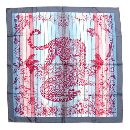 Hermes Silk Jungle Love Rainbow Scarf 90 Bleu Rose Gris 1 of 7